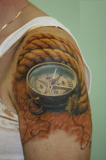 3d compass tattoo on shoulder