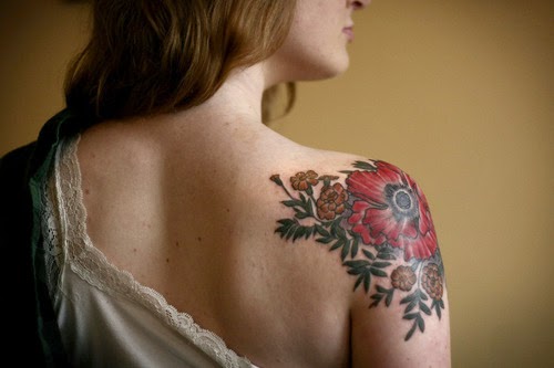 Back shoulder flower tattoo designs on Shoulder for women