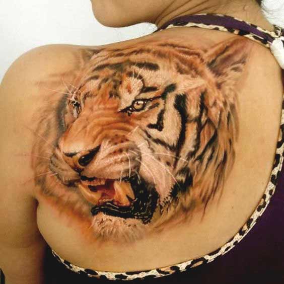 Best Tiger Tattoos For Men And Women 3D tiger face tattoo on back for girls width=