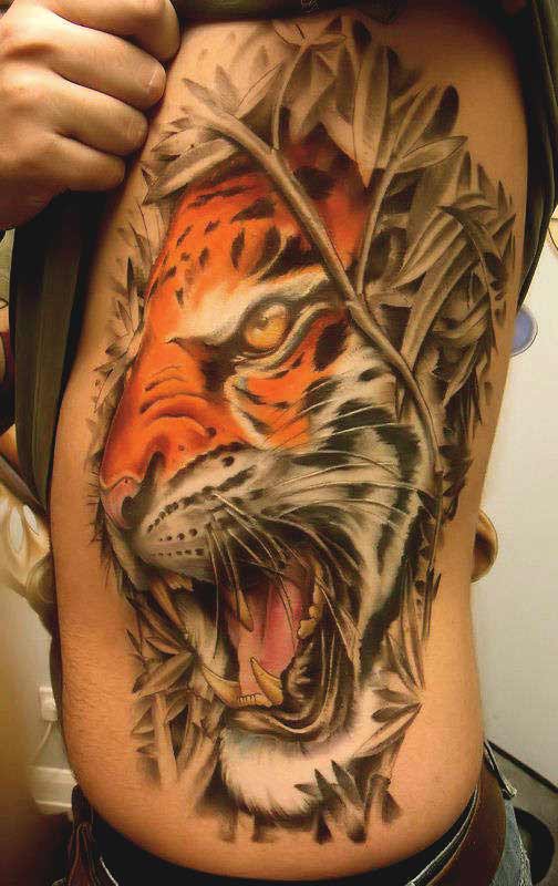 Best Tiger Tattoos For Men And Women 3D tiger face tattoo on ribs ideas for boys