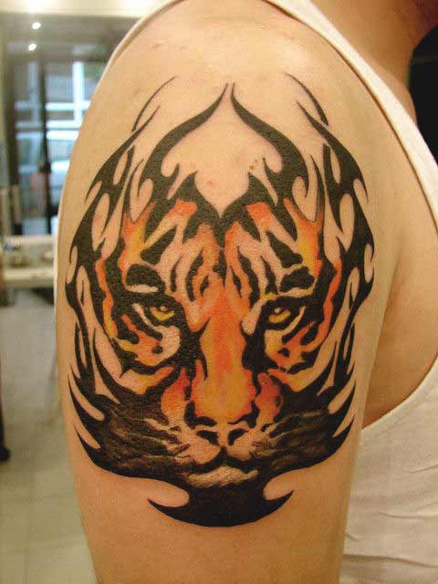 Traditional tiger face tattoo on arm for men Traditional tiger face tattoo on arm for men