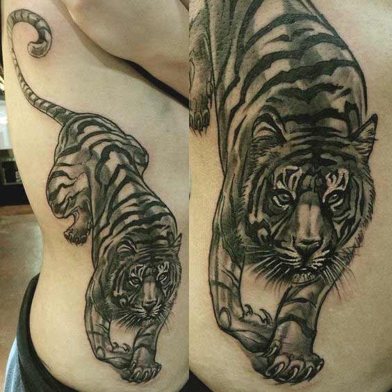 Black and white tiger tattoo on ribs ideas for men Black and white tiger tattoo on ribs ideas for men