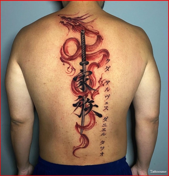 red dragon tattoo on back