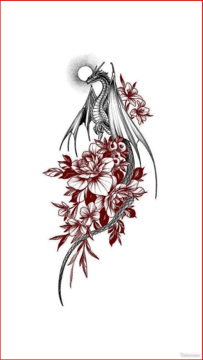 dragon tattoos with flowers