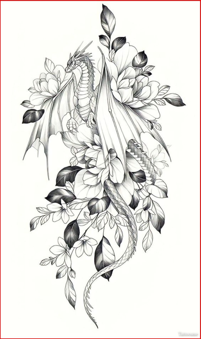 dragon tattoos with flowers ideas