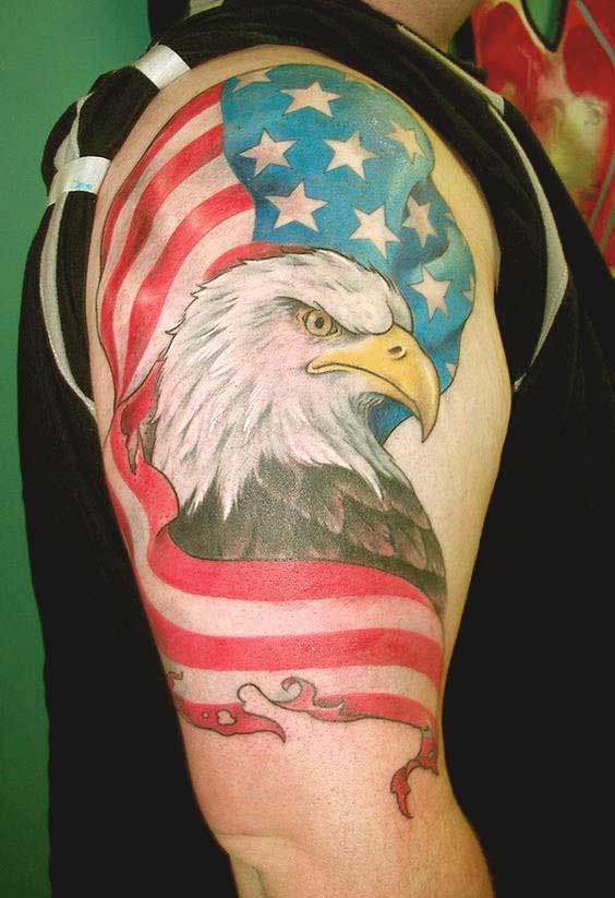 Best eagle tattoo designs for men and women Bald eagle with American flag tattoos