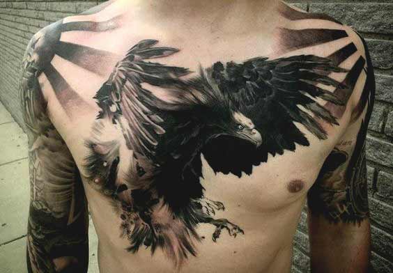 Flying eagle between the chest and spreading its wings tattoos designs Flying eagle between the chest and spreading its wings tattoos designs