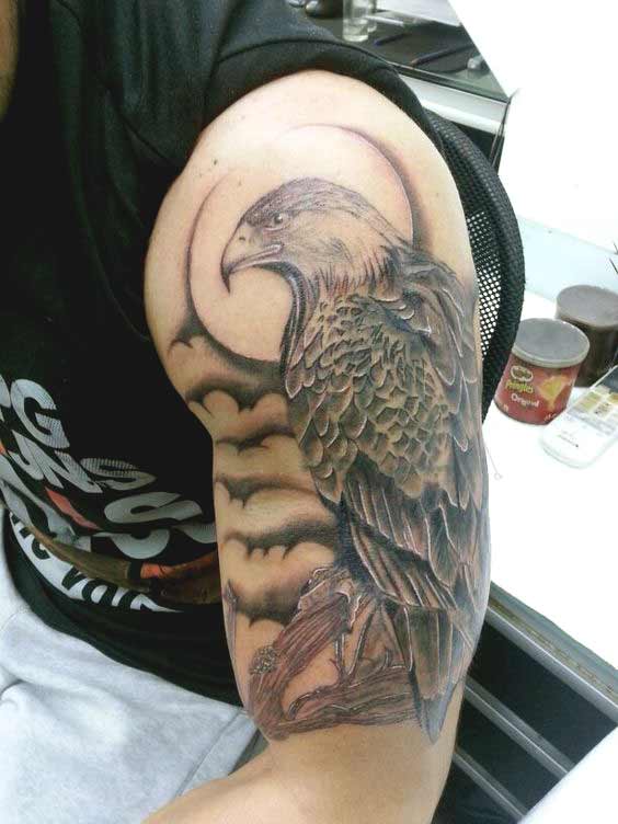 Traditional eagle with moon tattoos Traditional eagle with moon tattoos