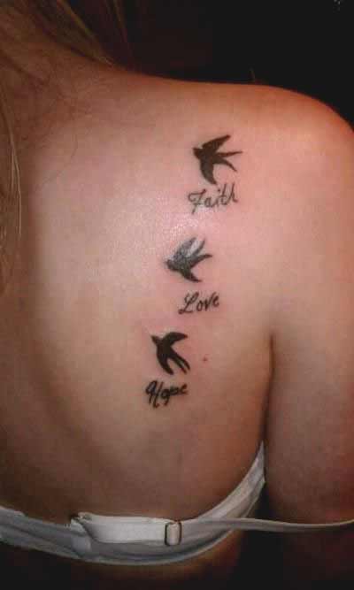 Best Faith Hope Love Tattoo Designs Faith, Hope, and Love tattoos with birds ideas for girls on shoulder