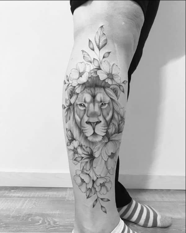 lion tattoo leg