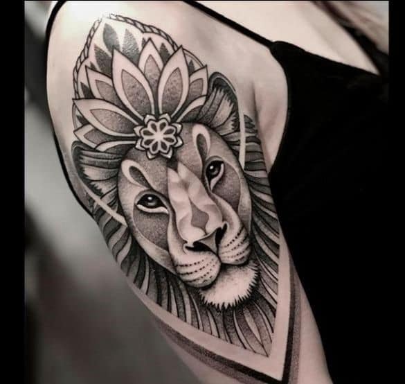 lion tattoos with flowers