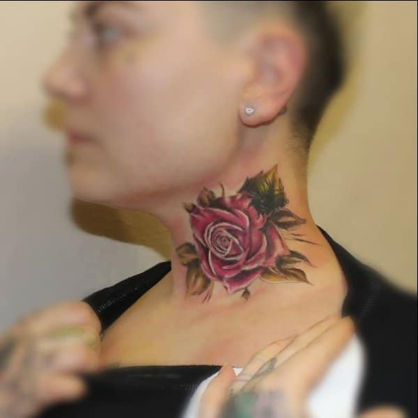 rose neck tattoos for men