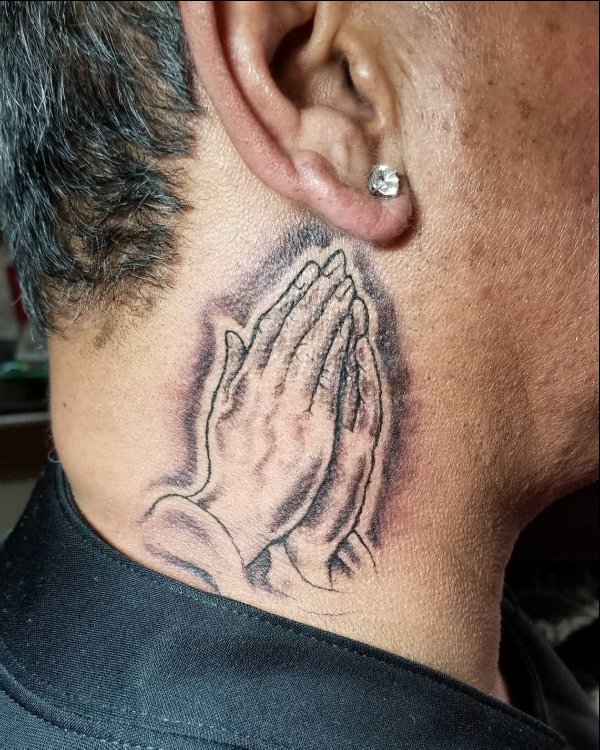 praying hand tattoos on neck tattoos