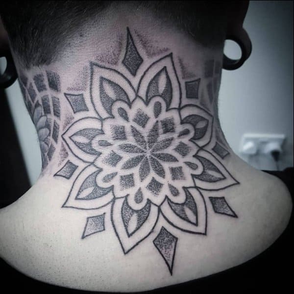 mandala back of neck tattoos