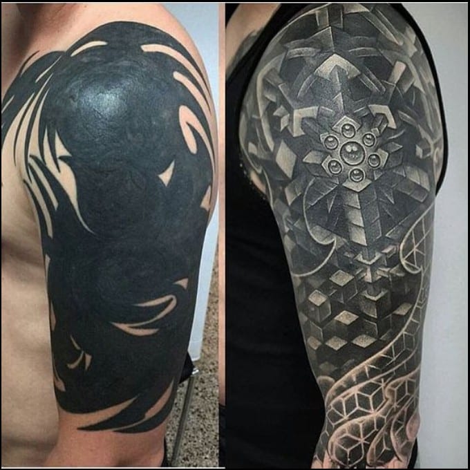 black dark tribal cover up tattoo