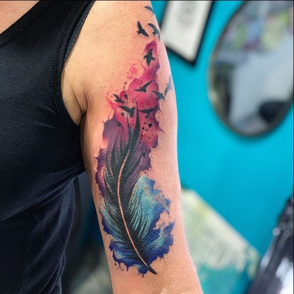 watercolor feather tattoos