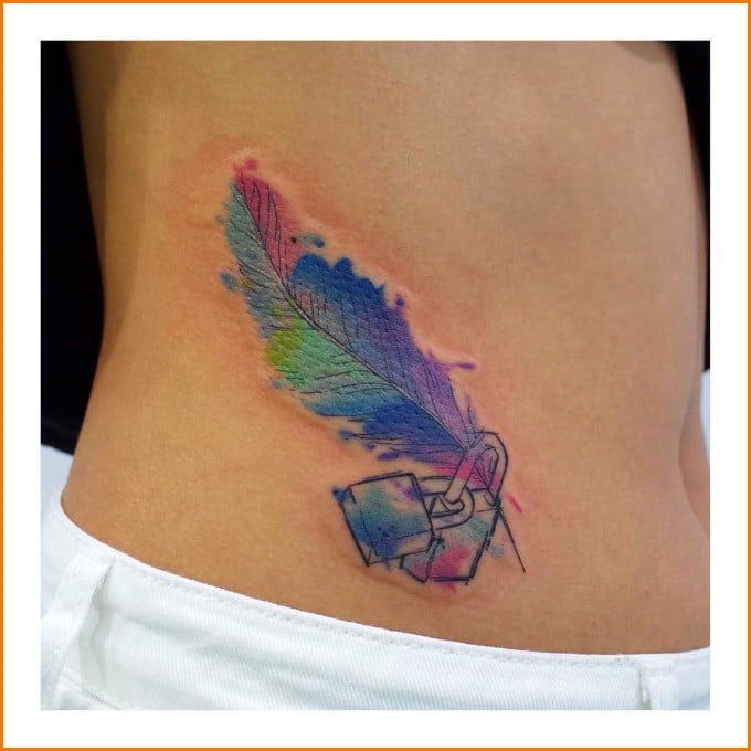 lock and key tattoo designs for coupleswatercolor