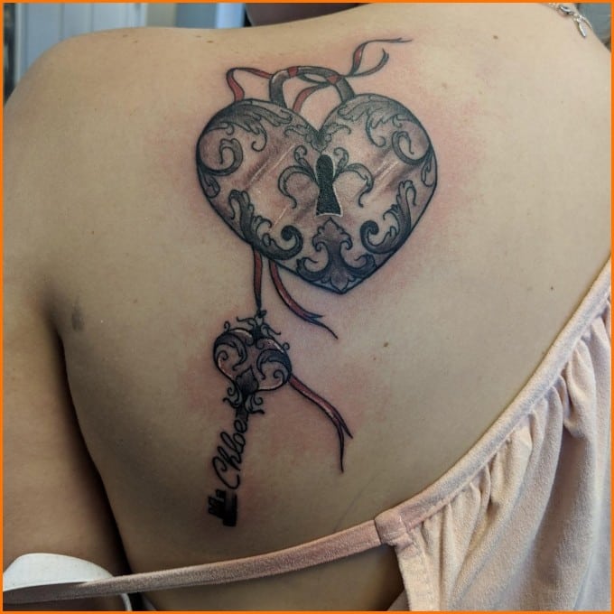 heart lock and key couples tattoos