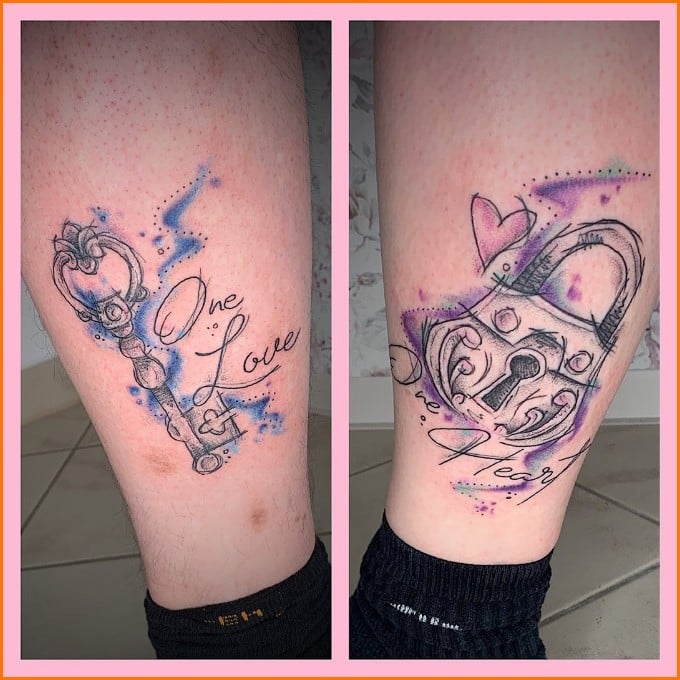 lock and key tattoos on legs