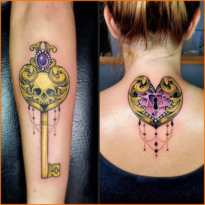 gold lock and key tattoos