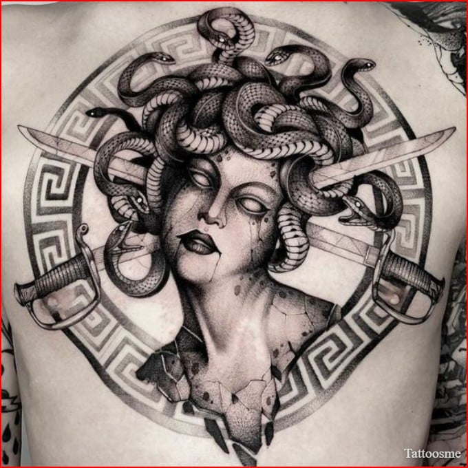 medusa tattoo underboob