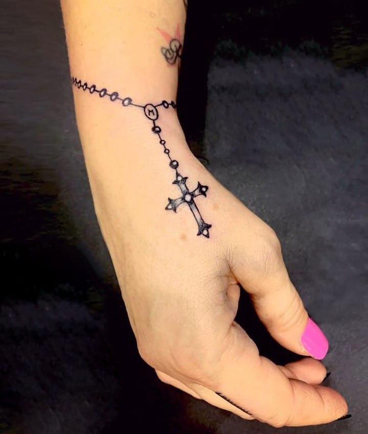 Rosary Tattoo On Hand