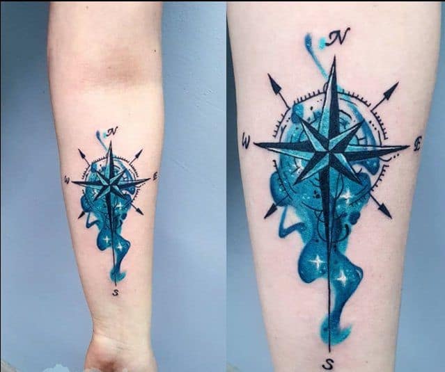 watercolor compass tattoos