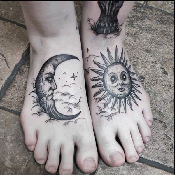 half moon and sun tattoo
