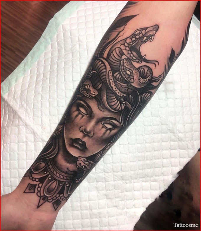medusa tattoo with flowers