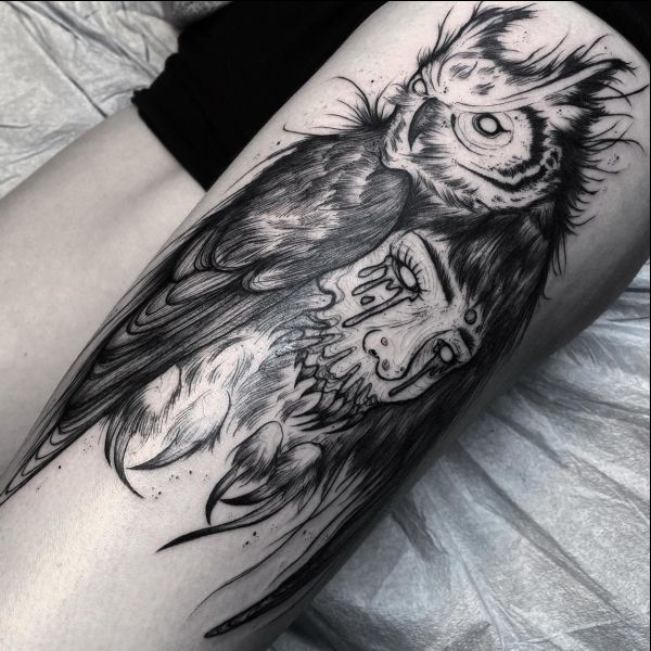 owl chest tattoo