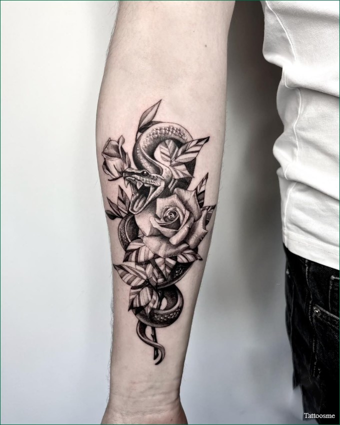 snake and flower tattoo