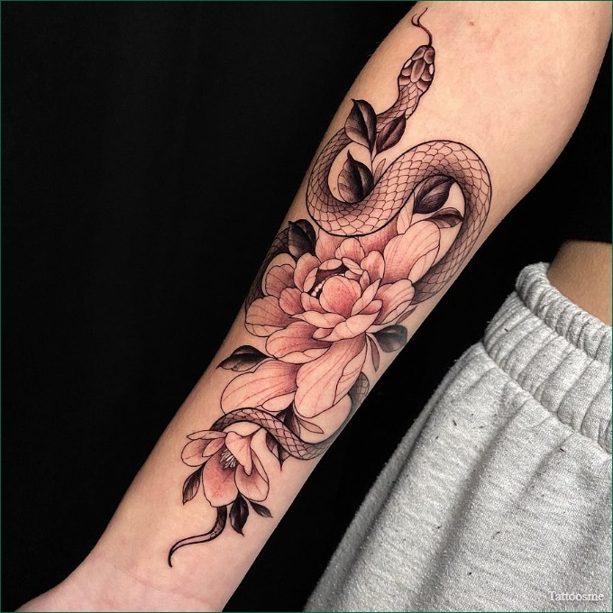 snake and flower tattoo